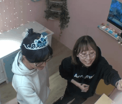 Playtest participant wearing the birthday crown