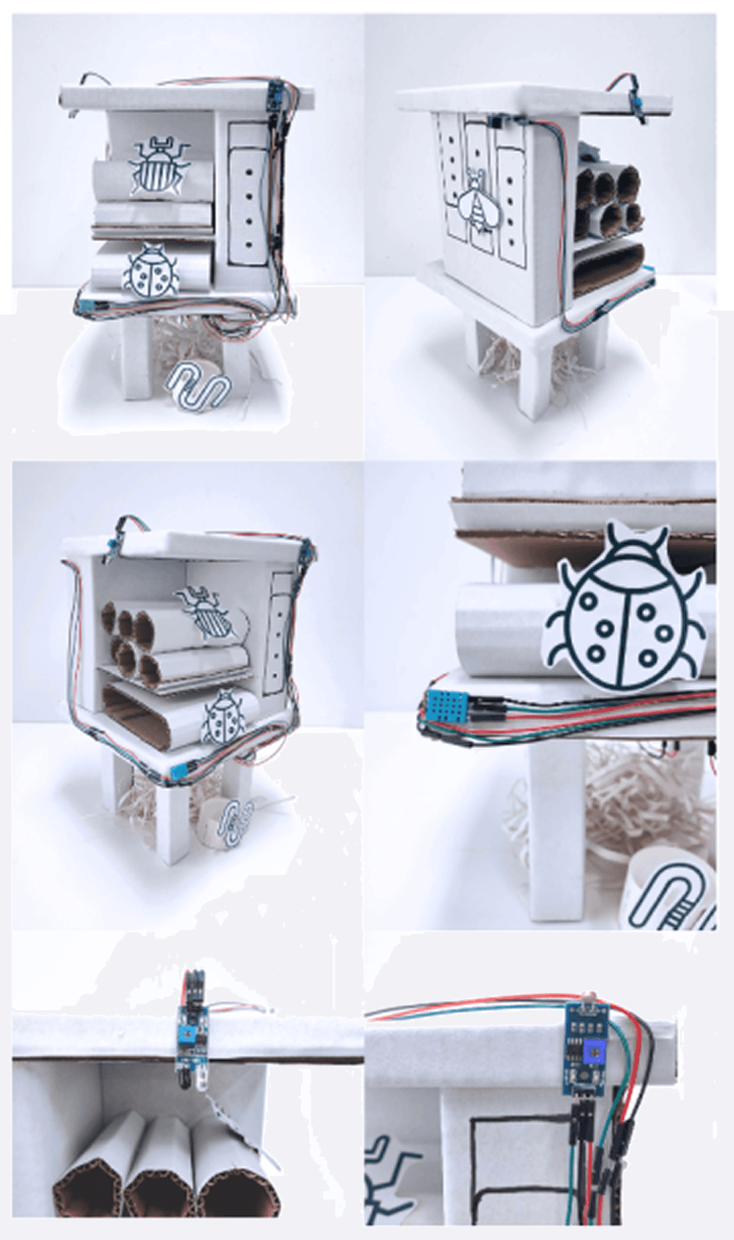 Physical Insects Hotel prototype shown from multiple views